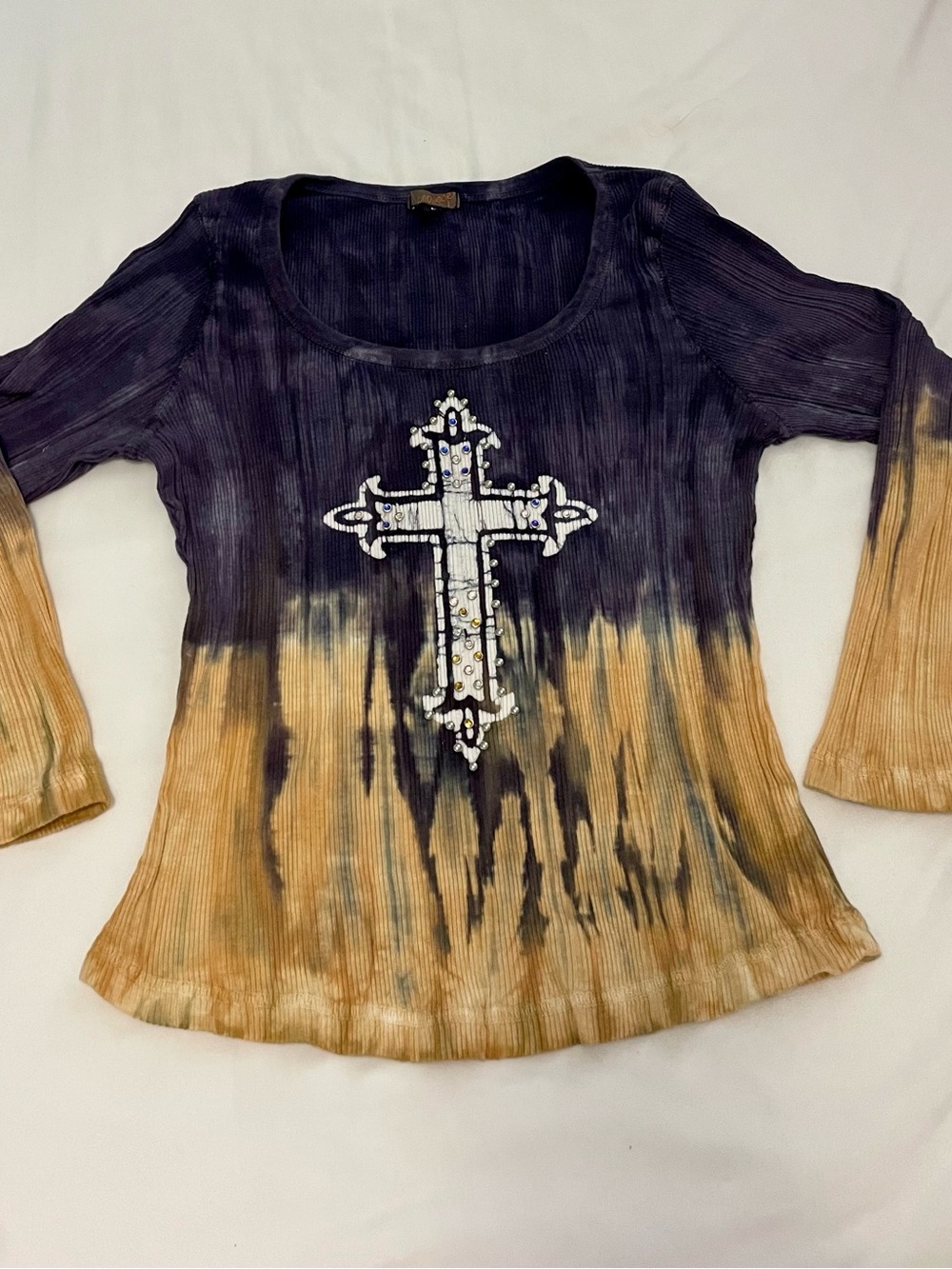 Vintage long sleeve purple and yellow cross top